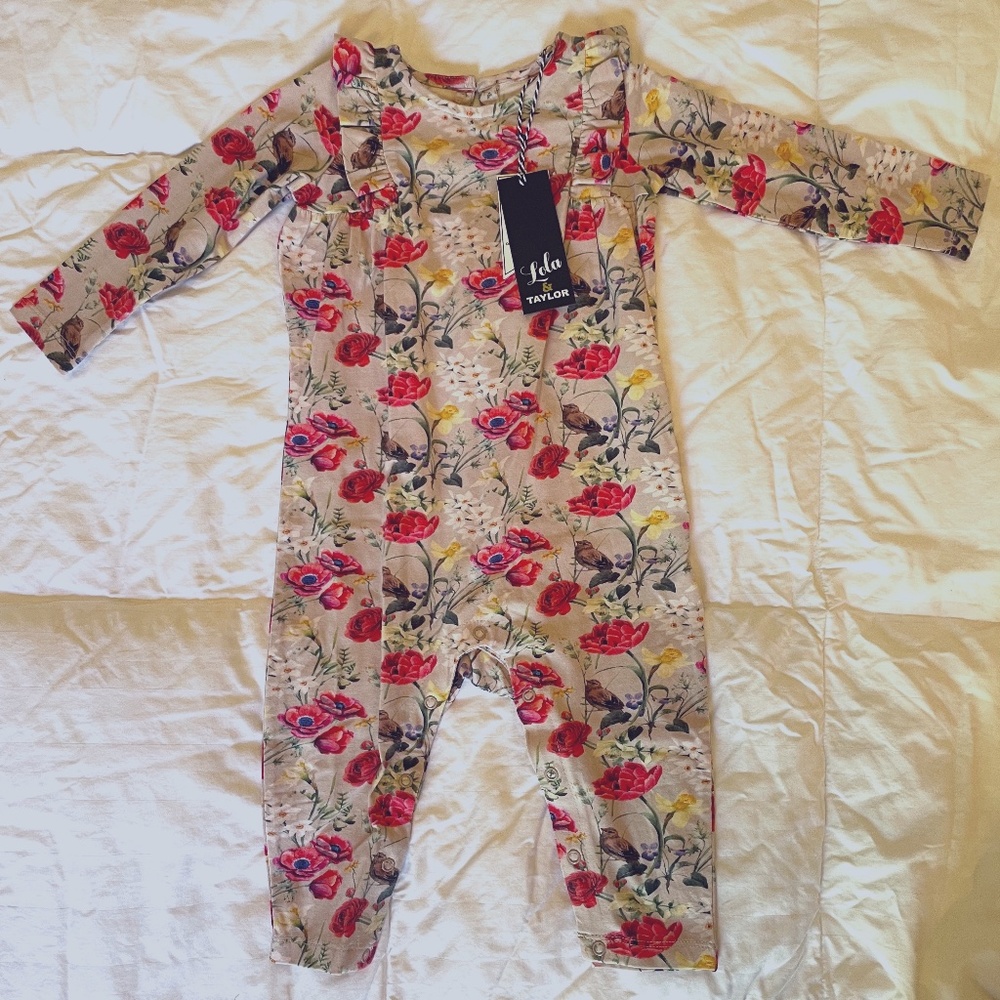 NWT Lola & Taylor Baby Toddler Girls One Piece L/S Romper/Jumpsuit, Floral Print